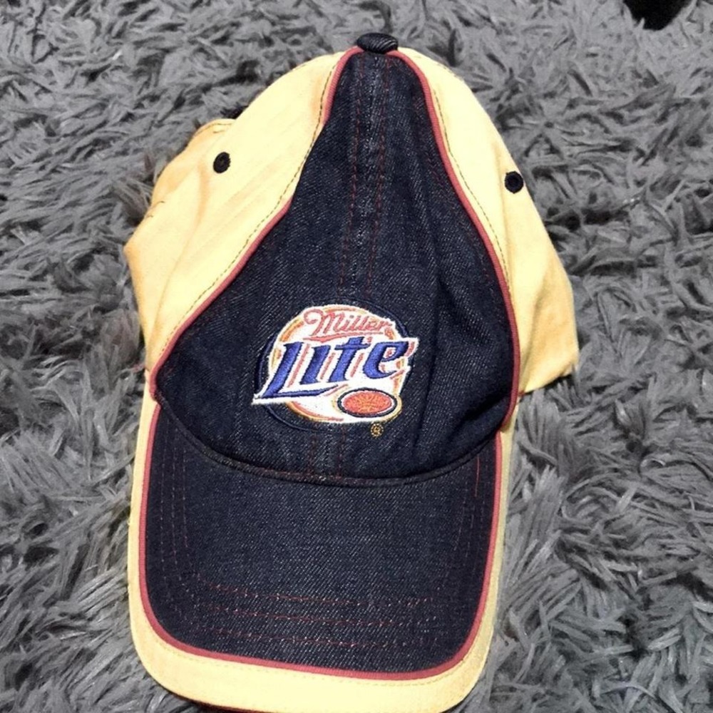 Miller Lite Hat Mens Blue Denim Yellow Adjustable Snapback Baseball Cap 2006 H3